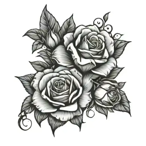cornicello pendent surrounded by roses tattoo design idea