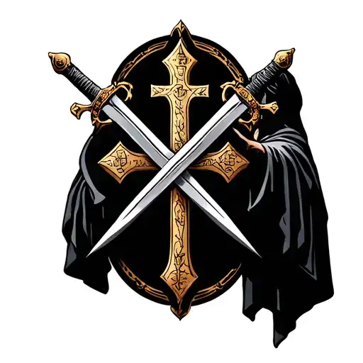 Saint Benedict cross & swords crossed tattoo design idea