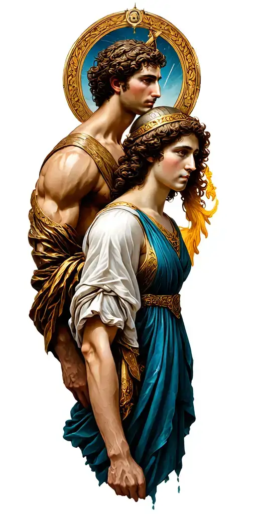 Hephaestus and Athena and Hermes and Odysseus and posidon and Apollo and Artemis and Ares tattoo design idea