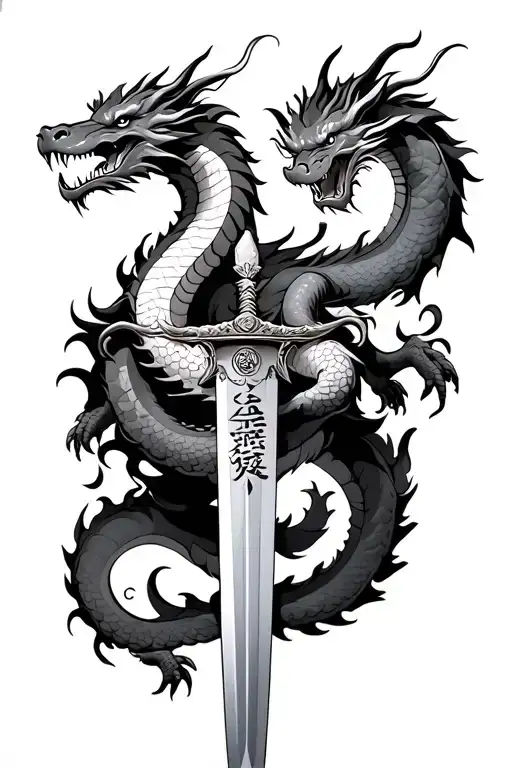 Chinees dragon on sword wrapped around sitting on top of the sword tattoo design idea