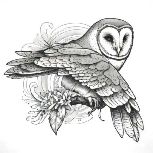 Assuming you are a tattoo artist, create a smart barn owl seating on top of fiord experience the understanding of beeing tattoo design idea