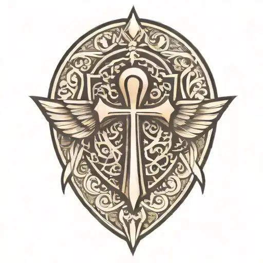 shield and Ankh Symbol tattoo design idea