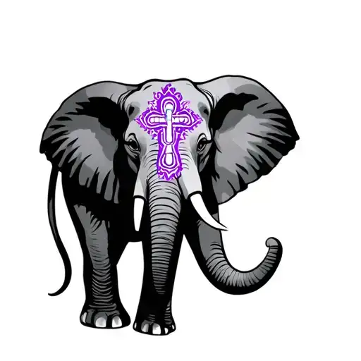 Elephant, cross, and semi-colon (teal and purple) tattoo design idea