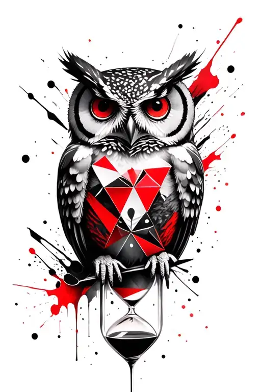 geometric owl with abstract hourglass made of triangles tattoo design idea