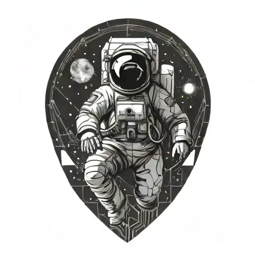 starset cosmos with astronaut floating in space with a starter band logo tattoo design idea