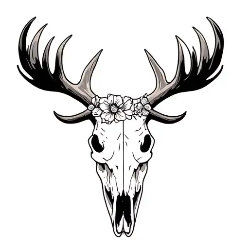 floral moose skull tattoo design idea