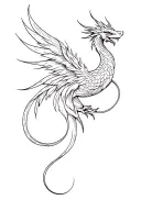 minimalist simple line drawing phoenix swirl intertwined dragon tattoo design idea