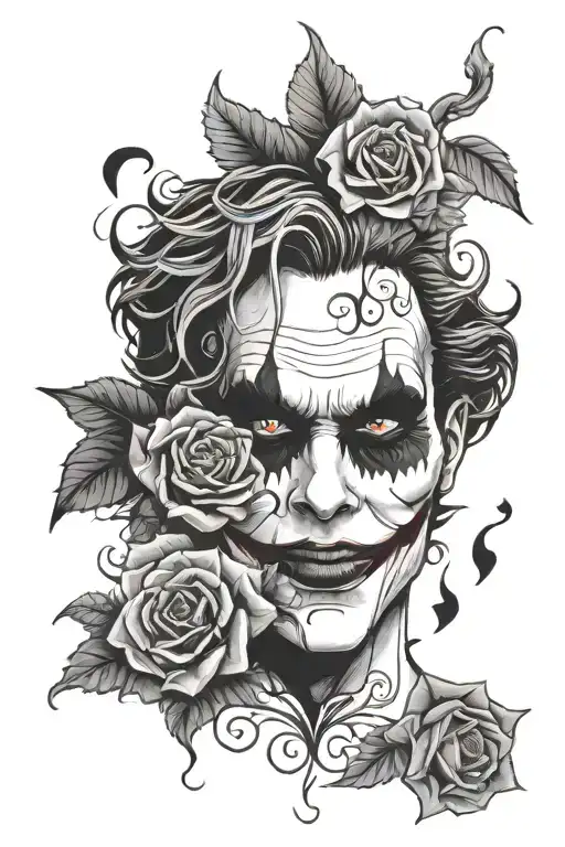 joker face and flowers and Medusa  tattoo design idea
