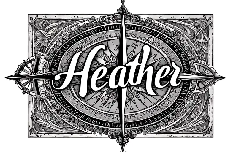 "Heather" true north compass with queen's crown about wife tattoo design idea