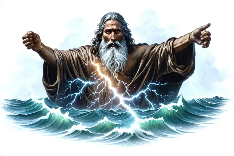 Moses splitting the Red Sea with lightning bolts tattoo design idea