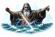 Moses splitting the Red Sea with lightning bolts tattoo design idea