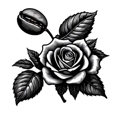 coffee bean with rose tattoo design idea