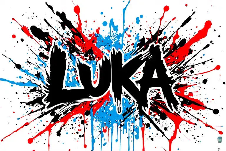 black name Luka with Shadowsa and black, Blue and red backgroumd tattoo design idea