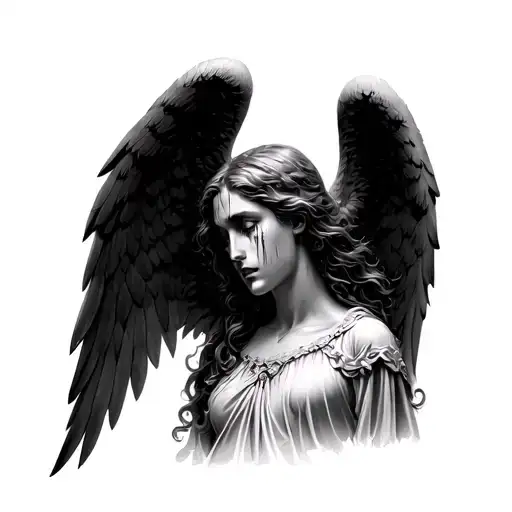 Crying Angel realism blackwork tattoo tattoo design idea