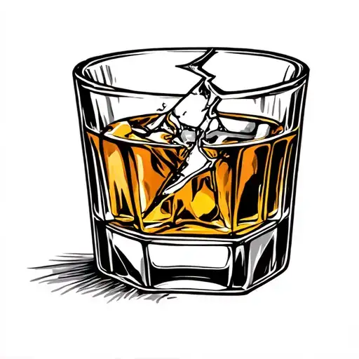 Broken Whiskey Glass tattoo design idea