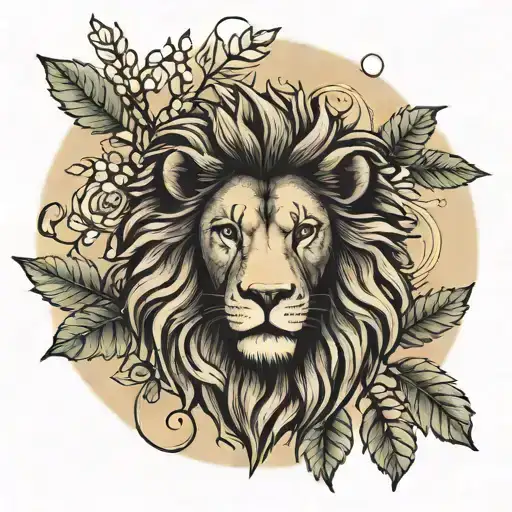 A lion and a bee surrounded by a wreath of laurel leaves, symbolizing victory and achievement in leadership tattoo design idea