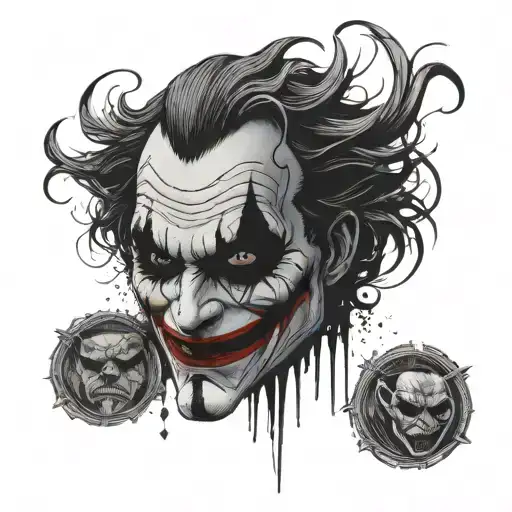 An intricate design of the joker's face made up of video game symbols tattoo design idea