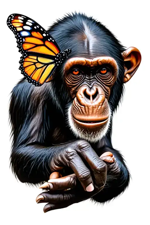 chimp with a butterfly on its fingertip  tattoo design idea