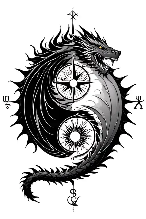 DRAGON YINYANG COMPASS WITH ZODIAC SIGN LEO SUN BLESSED tattoo design idea