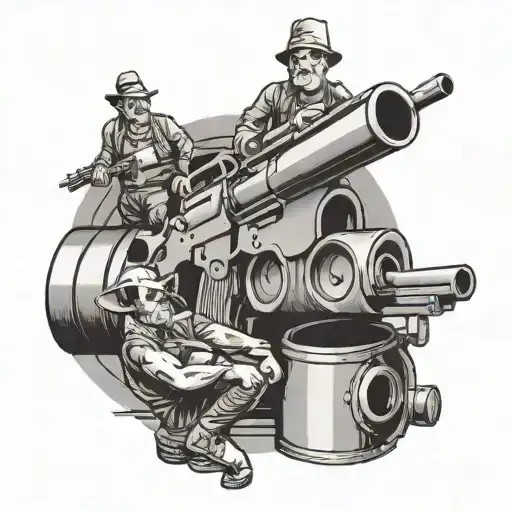 A nine millimeter gun on a man's temple music comes out of the barrel tattoo design idea