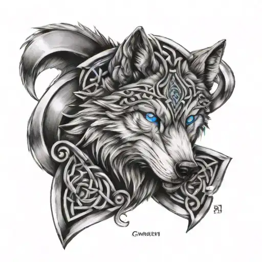 Wolf With Blue Eyes On Armor Tattoo Design Featuring Celtic Trinity Knot Tattoo Idea  tattoo design idea