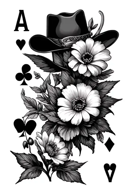  August birth flowers and add playing cards western looking and a open space in the middle where writing can  tattoo design idea