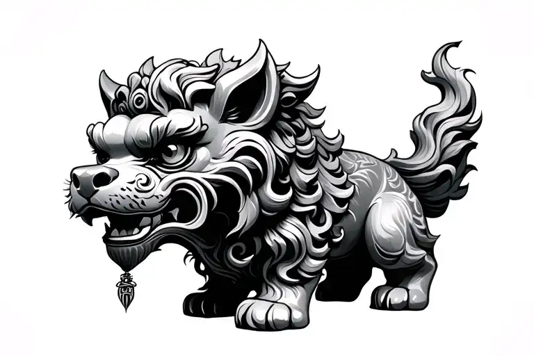 traditional stone foo dog tattoo design idea