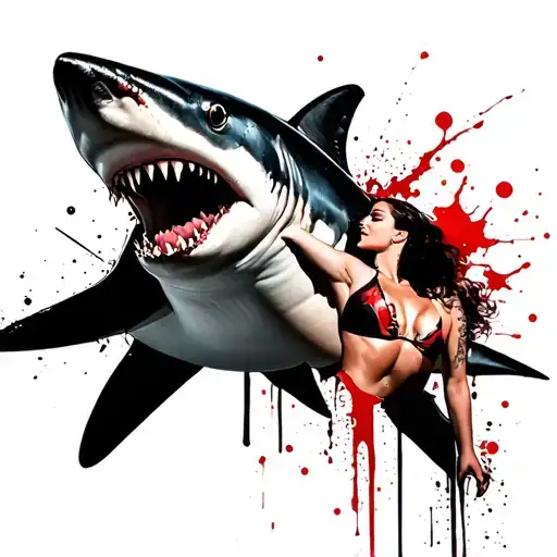 bull shark eating a hot lady in a bikini tattoo design idea