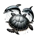 Sea turtle, jellyfish and dolphins tattoo design idea
