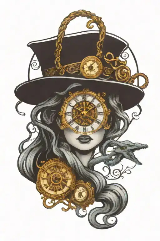 Medusa and illuminati eye and a clock face tattoo design idea