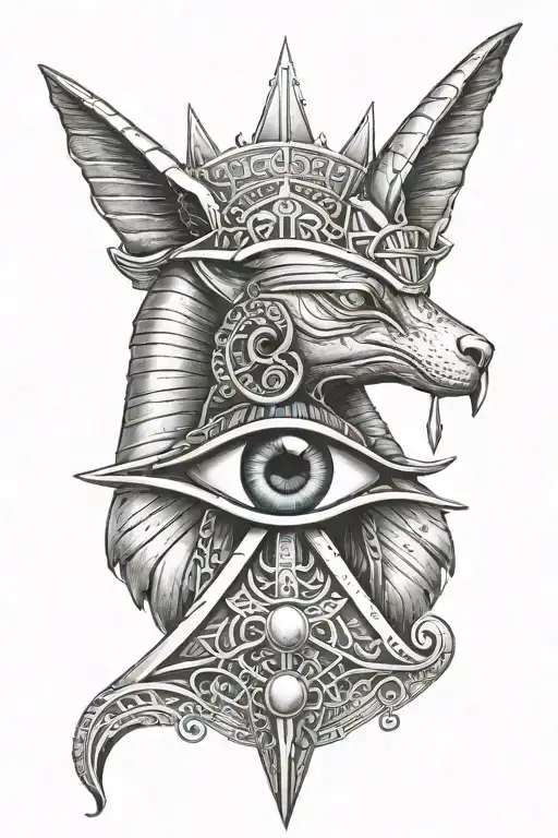 eye of horus egyptian cross with the god Anubis tattoo design idea