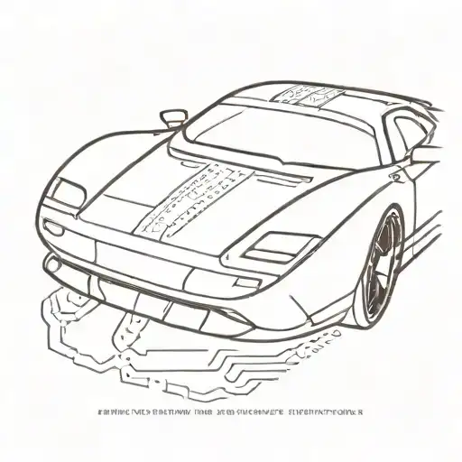 A minimalist tattoo of a sleek sports car with binary code patterns tattoo design idea