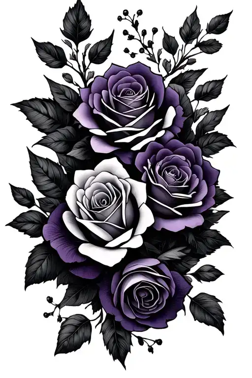 violet and roses flowers fine line vine forearm  tattoo design idea