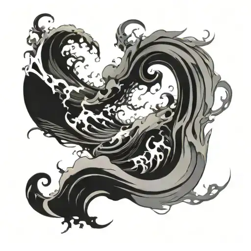 An abstract interpretation of the forces of nature, with swirling winds and crashing waves merging together tattoo design idea