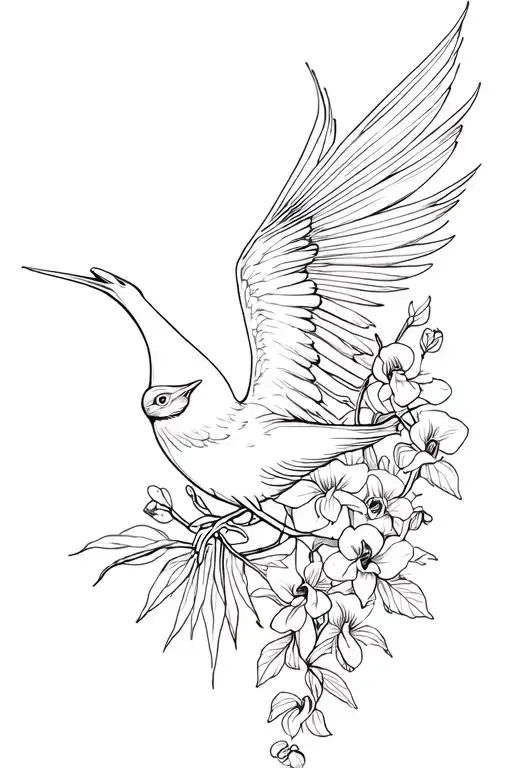 quetzal bird soaring white nun orchid vine wrapping tattoo design idea