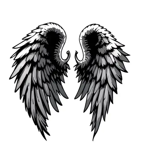separate right and left angel wings with tips curved pointing up tattoo design idea