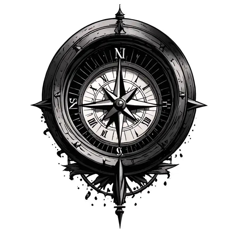 Compass and clock tower tattoo design idea