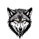 A wolf with scars, standing alone but strong in the dark. tattoo design idea