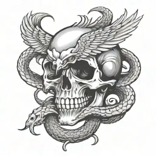skull, snake and eagle tattoo design idea