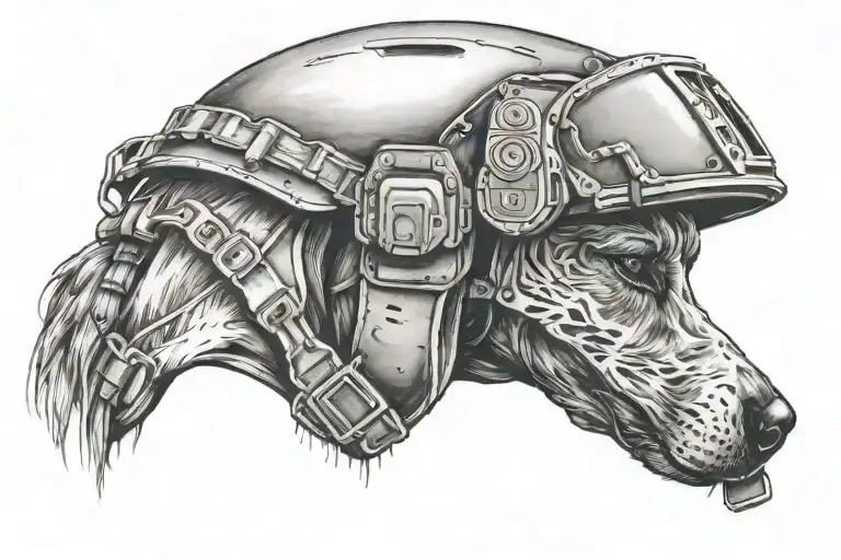 calming helmet with army dog tags wrapped loosely wrapped tattoo design idea