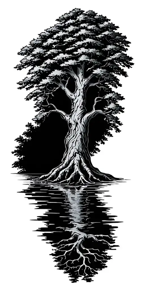Irish tree of life with roots into a lake.   tattoo design idea