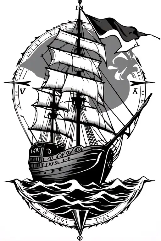 nordic compass backround with a viking ship with the Island flag simple sailing towards  tattoo design idea