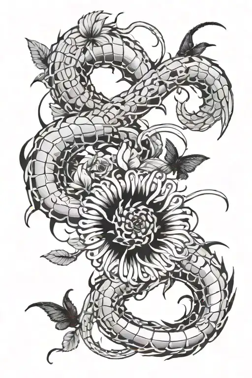 tokyo ghoul centipede with numbers around it and a red flower at the top tattoo design idea