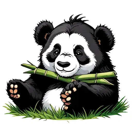lazy panda is sitting on the grass.Whil eating bamboo and chilling. tattoo design idea