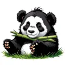 lazy panda is sitting on the grass.Whil eating bamboo and chilling. tattoo design idea