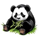 lazy panda is sitting on the grass.Whil eating bamboo and chilling. tattoo design idea