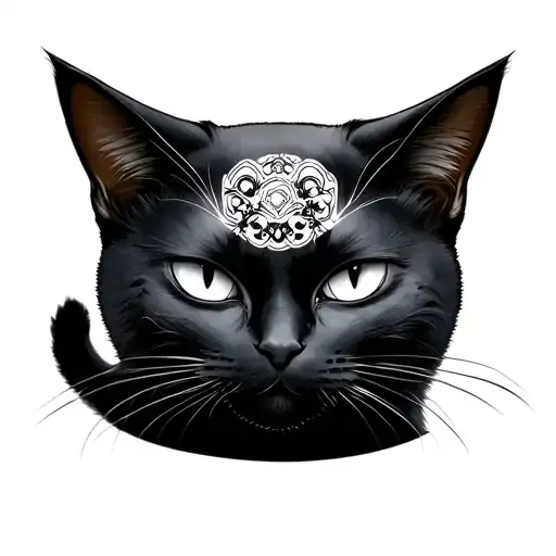 Black cat with Japanese mask tattoo design idea