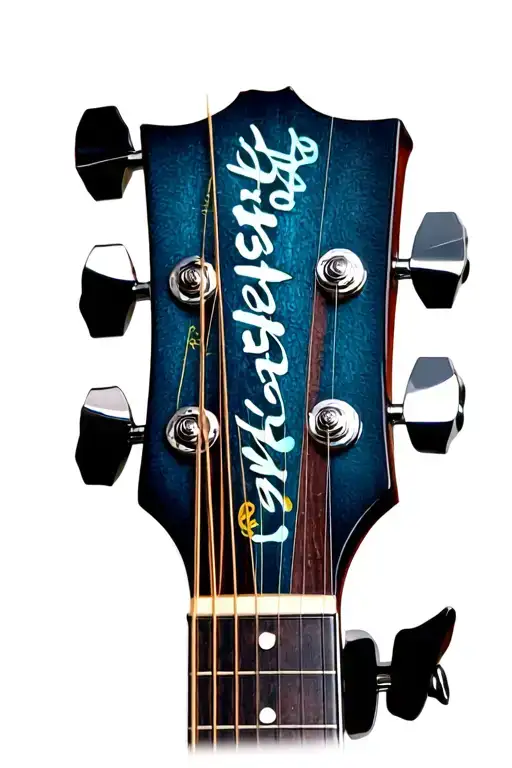 guitar headstock, with strings, tuning pegs will have names on them tattoo design idea