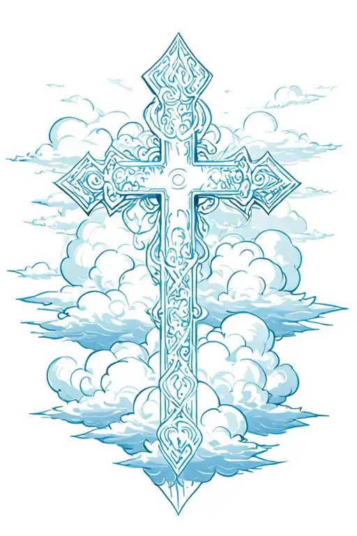 faded clouds with cross tattoo tattoo design idea