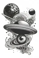 Giant Saturn with a woman's eye with eyelashes and stars around it tattoo design idea